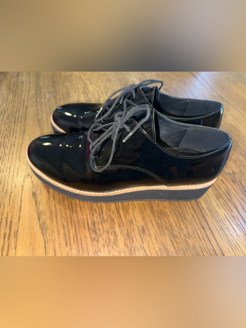 Eileen Fisher Black Patent Lace-Up Platform Derby Shoes